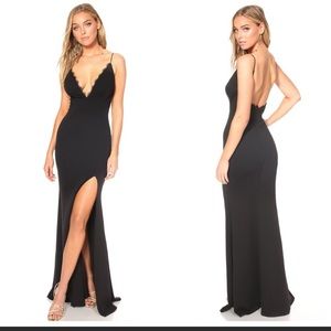 NWT Katie May Saylor Black Eyelash Lace Maxi Dress